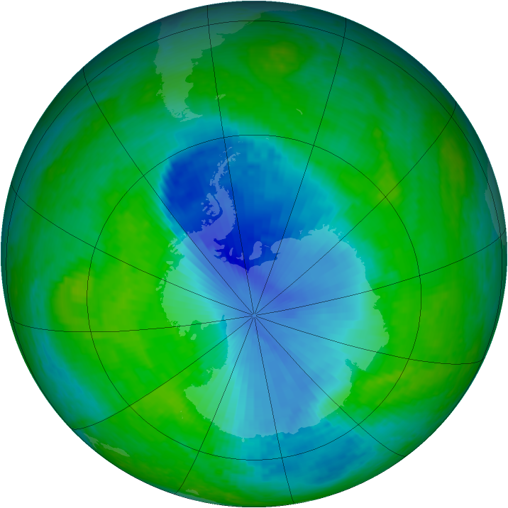 Antarctic ozone map for 09 December 2001